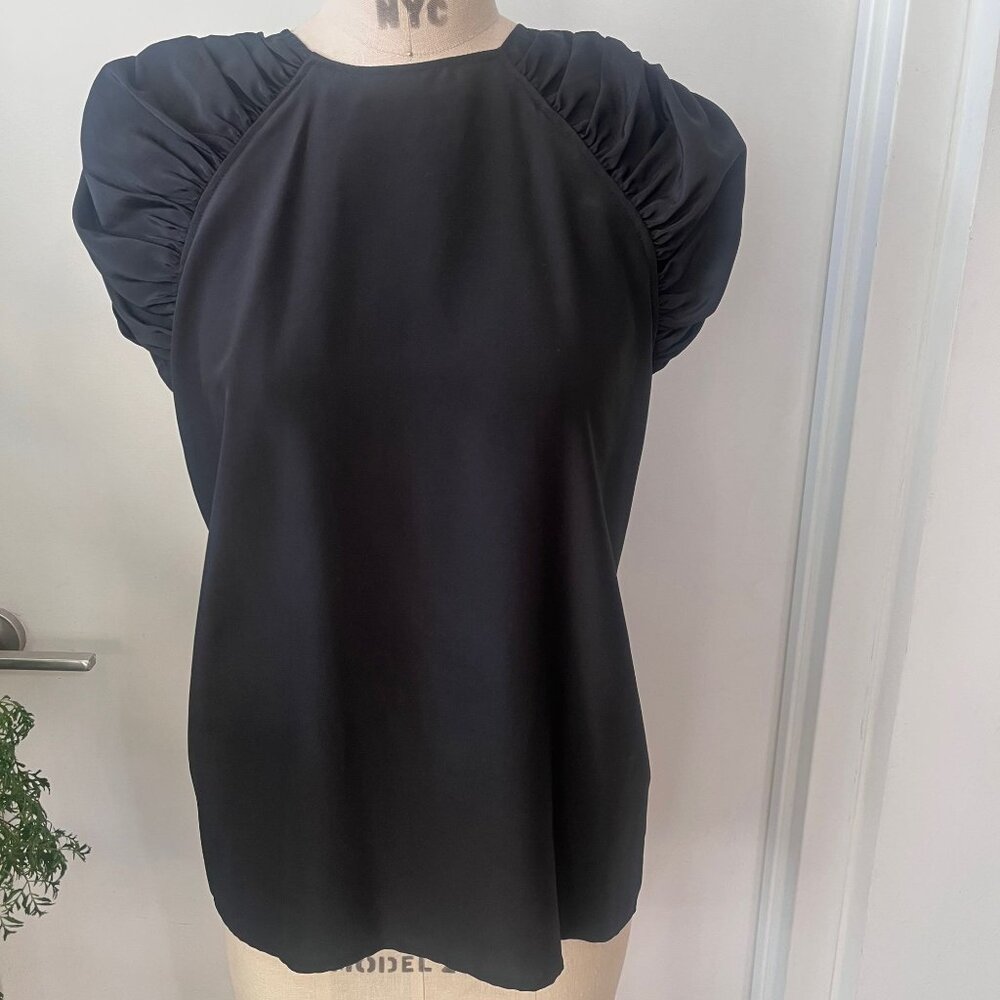 Vintage JACK WINTER Black Exaggerated Ruched Puff Sleeved Top Size‎ 8